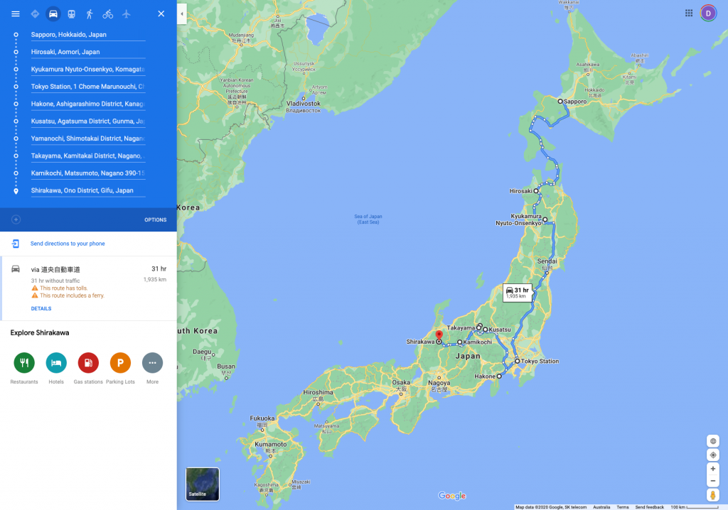 FireShot Capture 006 – Sapporo, Hokkaido, Japan to Shirakawa, Gifu, Japan – Google Maps_ – www.google.com